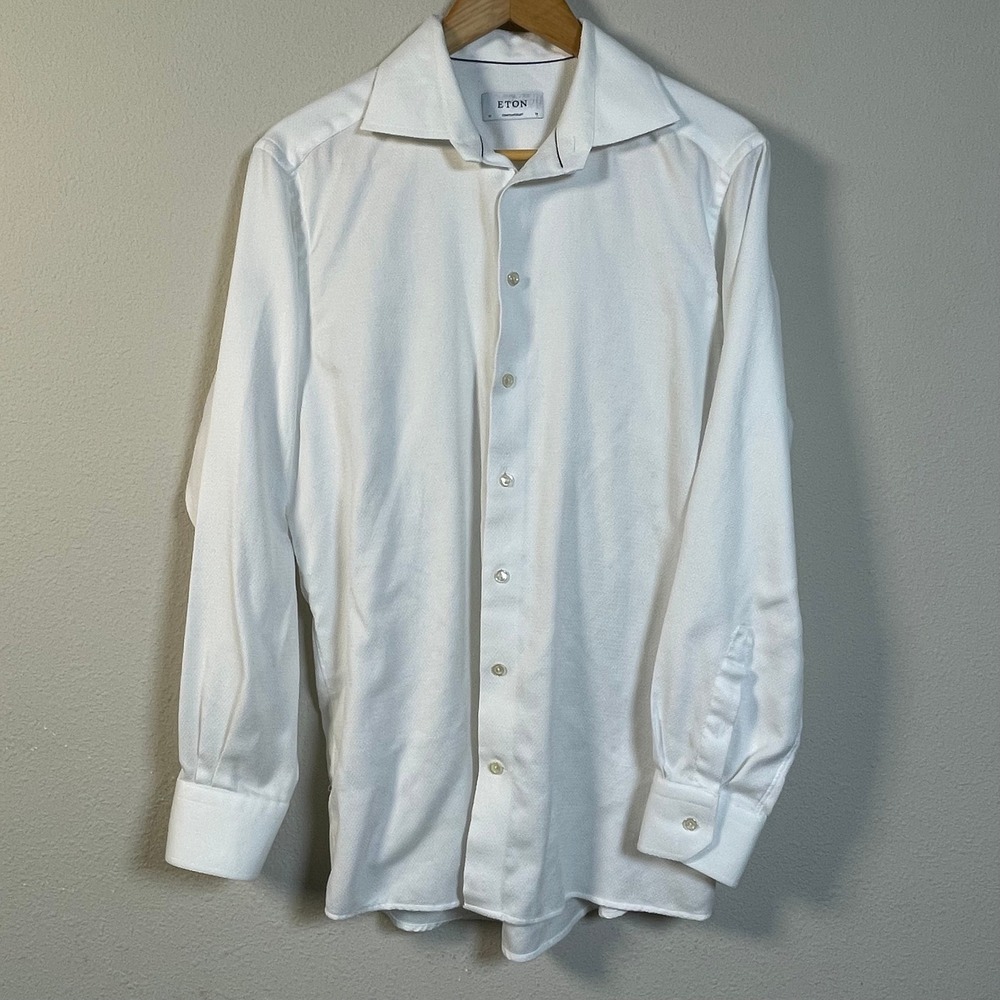 Eton Dress Shirt Mens White Contemporary Fit Textured Dobby Long Sleeve 41/16